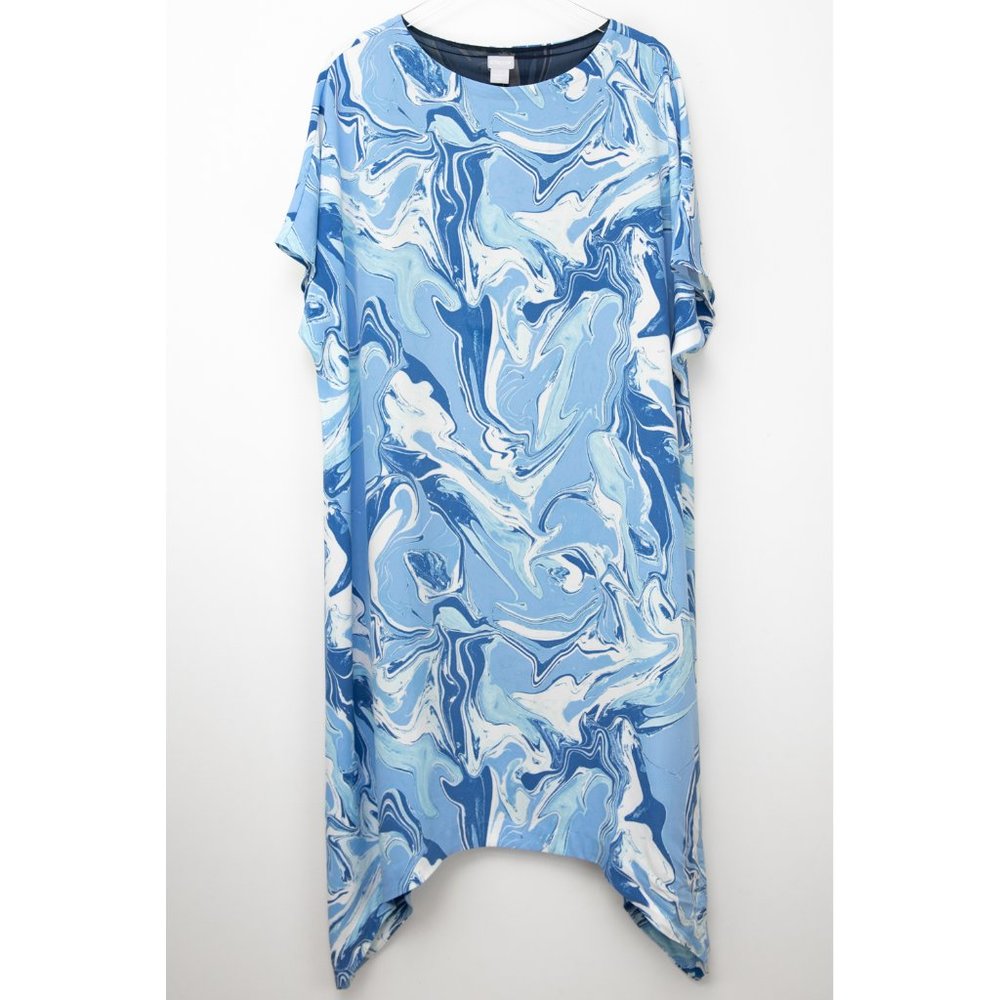 Chico's Painted Stone Midi Dress Lightweight Marbled Blue White 1 Medium New - Picture 2 of 6